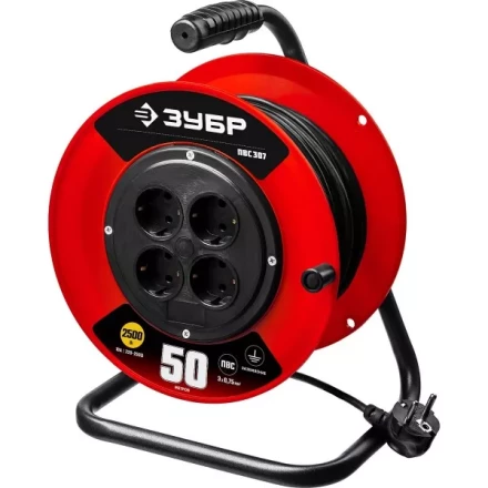 Удлинитель на катушке "ПВС 307", 50 м, 2500 Вт, 4 гнезда, ПВС 3х0,75 кв мм, ЗУБР 55083-50 купить в Нефтеюганске