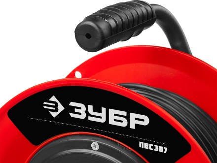Удлинитель на катушке &quot;ПВС 307&quot;, 50 м, 2500 Вт, 4 гнезда, ПВС 3х0,75 кв мм, ЗУБР 55083-50 купить в Нефтеюганске