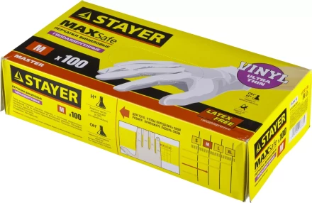 Перчатки STAYER &quot;MASTER&quot; виниловые экстратонкие, M, 100шт 11207-M купить в Нефтеюганске