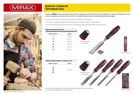 Стамеска MIRAX с двухкомпонентной прозрачной рукояткой, 16мм 1810-16 купить в Нефтеюганске