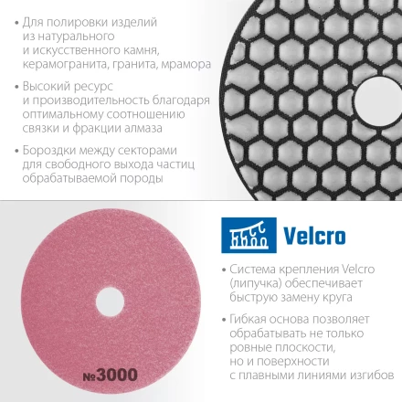 ЗУБР 100 мм, №3000, сухое шлифование, алмазный гибкий шлифовальный круг АГШК, Профессионал (29868-3000) купить в Нефтеюганске