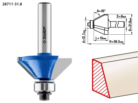 ЗУБР 31.8 x 13 мм, фреза кромочная калевочная (фасочная) №9, Профессионал (28711-31.8) купить в Нефтеюганске