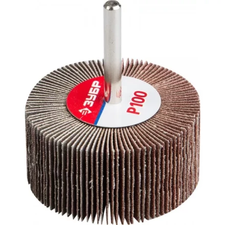 Круг шлифовальный ЗУБР &quot;МАСТЕР&quot; веерный лепестковый, на шпильке, тип КЛО, зерно-электрокорунд нормальный, P100, 30х60мм 36602-100 купить в Нефтеюганске